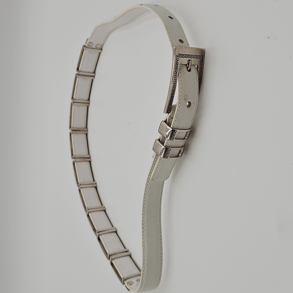 Vingtage Genuine Leather Belt Elegant White Silver Belt SM Manmade Lining 34"